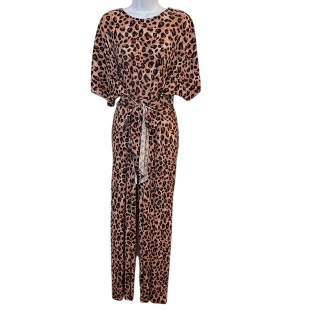 ASOS Leopard Print Wide Leg Jumpsuit‎ Kimono Sleeve Tie Waist Women's US 8